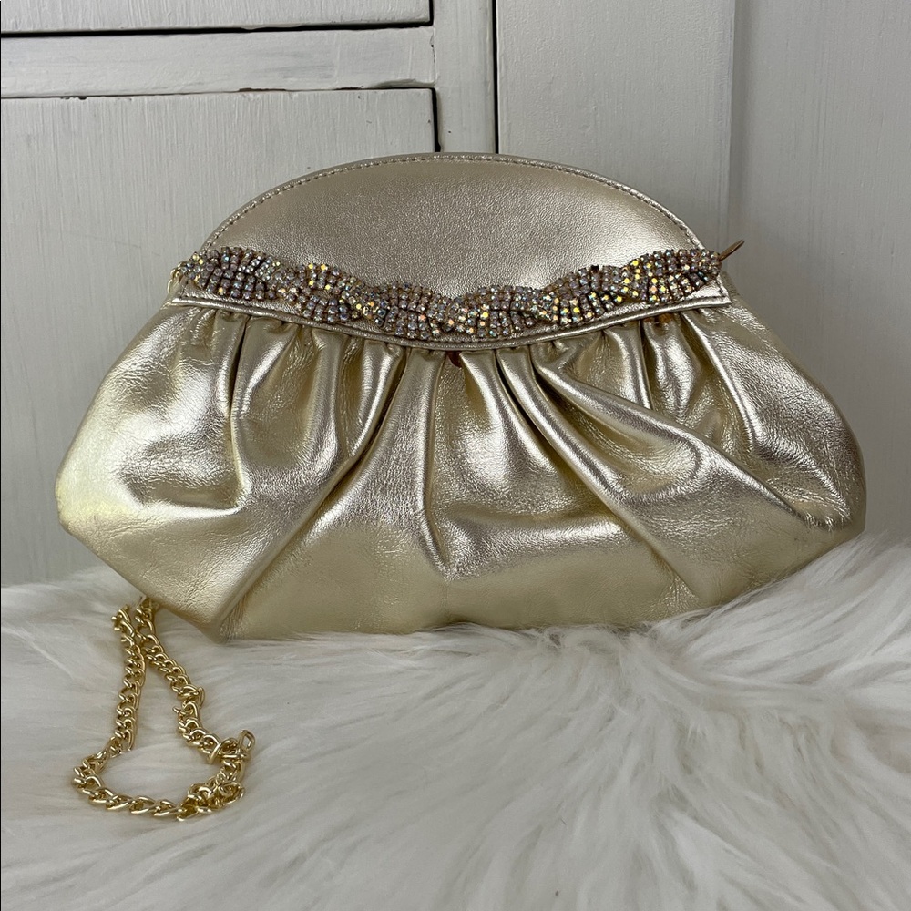 Stuart Weitzman Clutch with Chain Strap Gold tone